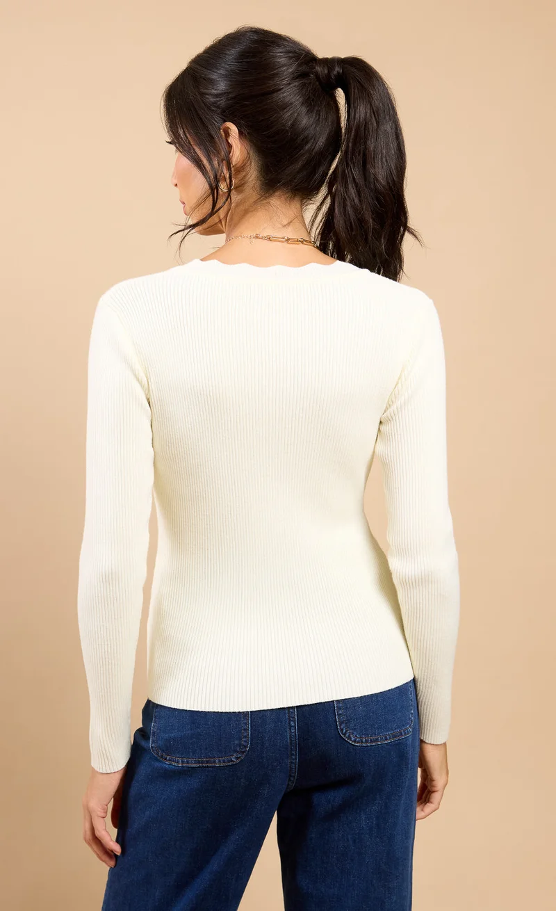 ليتل مسترس White Scallop Knit Cardigan